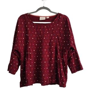 Anthropologie Maeve Small Burgundy Embroidered Polka Dot Shirt Top